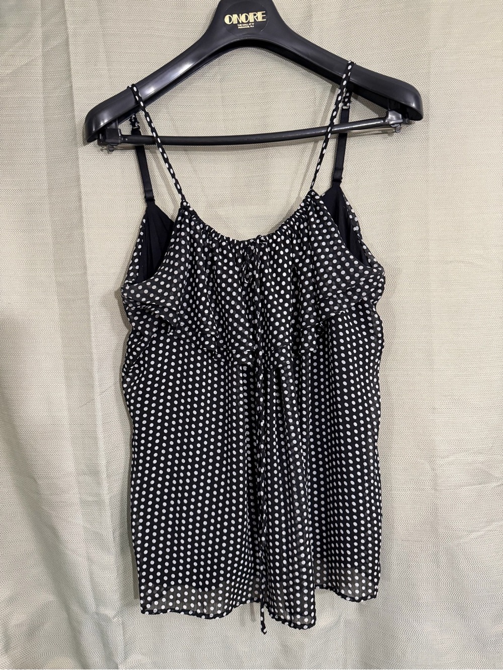 New York & Company Black and White Polka Dot Ruffle Cami